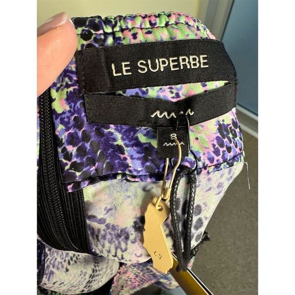 Le Superbe NWT Minted Feather Trim Pants in Purple Snakeskin Size 8 - Picture 6 of 7